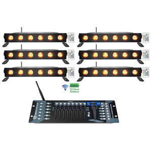 6) Rockville BEST STRIP 60 Black Rechargeable Light Bars+Wireless DMX Controller