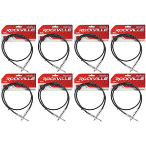 8 Rockville RCGT3.0B 3'  1/4" TS to 1/4'' TS Guitar Pedal Board/Instrument Cable