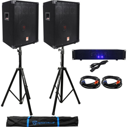 (2) RSG10 10" PA Speakers + AX1200 1200W Amplifier + Stands + Cables