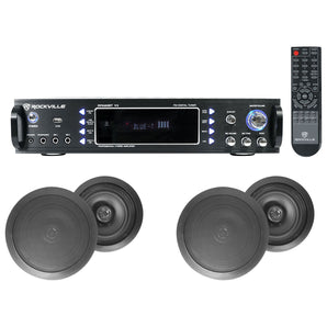 RPA60BT Home Theater Bluetooth Receiver + (4) 8" Black In-Ceiling Speakers