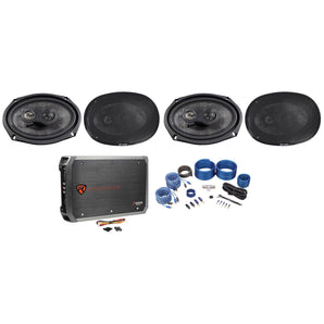 (4) American Bass SQ 6.9 6x9" 100w RMS Car Speakers+4-Channel Amplifier+Wires