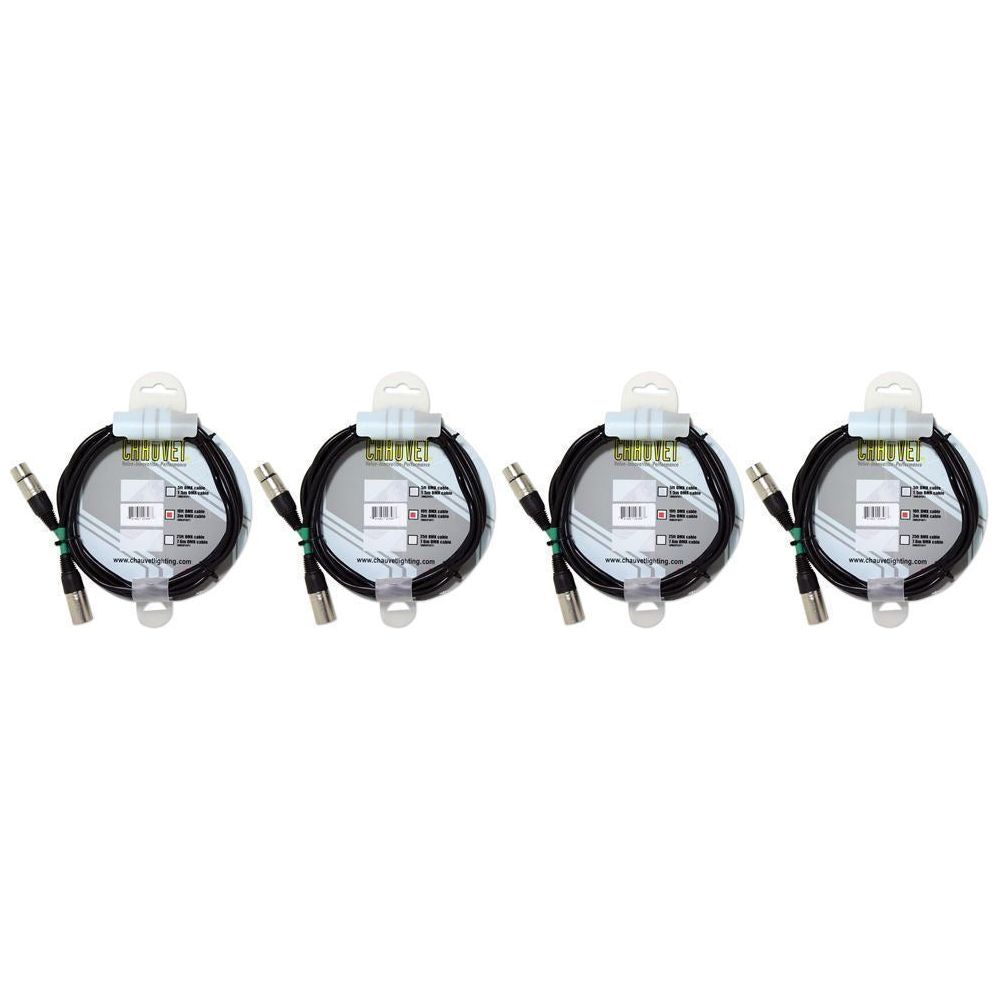 (4) 10 Foot 3-Pin Male to Female DMX Cables