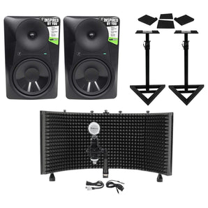 2) Mackie MR824 8” 85w Powered Studio Monitors+Condenser Mic+Stands+Pads+Shield