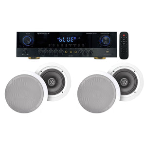 Rockville SINGMIX 5 Bluetooth Home Amplifier Receiver+(4) 8" Ceiling Speakers