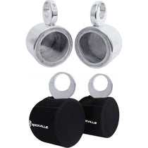 5.25" Silver Marine Wakeboard Tower Speaker Pods + Waterproof Covers