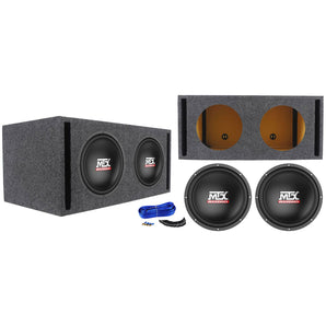 2) MTX Terminator TN12-02 12” 800w Car Audio Subwoofers+Vented Sub Box Enclosure