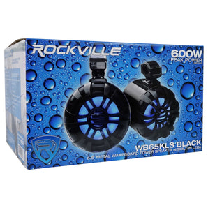 4) Rockville 6.5" LED Black Tower Speakers+4-Channel Amp For RZR/ATV/UTV/Cart