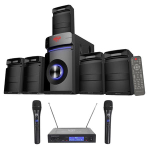 Rockville Home Theater/Karaoke Machine System w/5.25" Sub+(2) Wireless VHF Mics