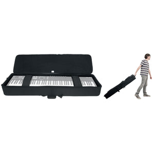 Rockville Rolling Bag 76 Slim Keyboard Case w/Wheels+Trolley Handle with Large Pocket