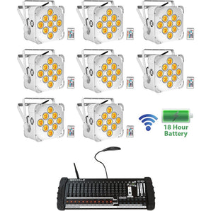 8) Rockville BEST PAR 60 Battery Wash Lights Wireless DMX+384 Channel Controller