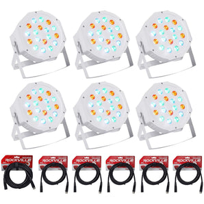 (6) Rockville RockPAR50 WHT LED RGB Par Can DJ/Club DMX Wash Lights+Cables