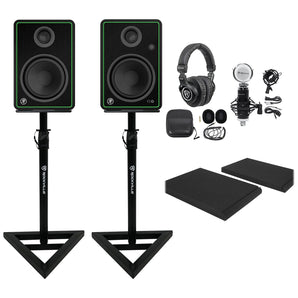 Studio Kit w/(2) Mackie CR5-X 5" Studio Monitors+Headphones+Mic+Stands+Pads