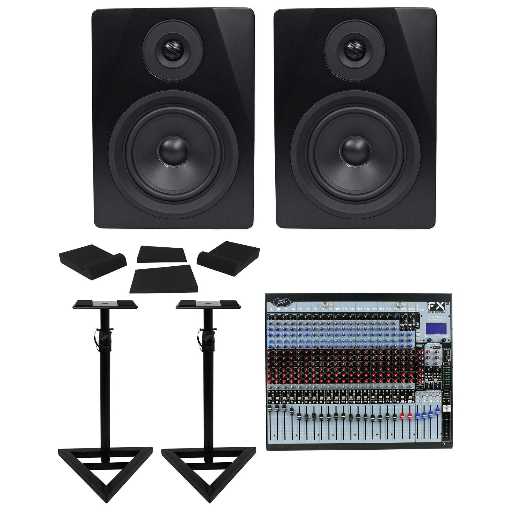 Peavey FX2 24 24x4x2 Mixer+Dual DSP FX Engine+(2) Studio Monitors+Stan ...