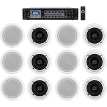 6-Zone 70v Amplifier+(12) 5.25" White 2Way Restaurant Ceiling Speakers