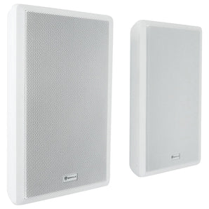 Crown Commercial Amplifier+(4) Slim White Wall Speakers for Restaurant/Bar/Cafe