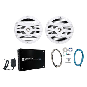 (2) Kenwood KFC-1653MRW 6.5" 600w Marine Speakers+4-Channel Amplifier+Wire Kit