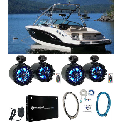 WB65KLED Black 6.5" LED Wakeboard Speakers 2-Pack + KRYPTON MF3 Amplifier Bundle