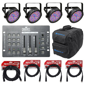 4) Chauvet SLIMPAR56 Slim Par Can 56 LED Lights+Obey 3 DMX Controller+Bag+Cables