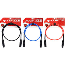 3 3' Female to Male XLR Cables 100% Copper (Black, Blue, and Red)