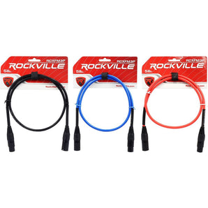 3 Rockville 3' Female to Male REAN XLR Mic Cable 100% Copper (3 Colors)