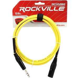 Rockville RCXMB6Y 6' Male REAN XLR to 1/4'' TRS Cable Yellow 100% Copper