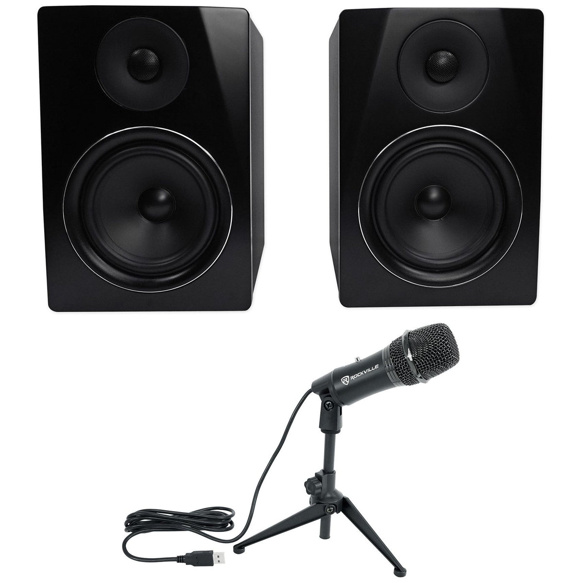 APM6B 6.5" 350W Studio Monitors+USB Condenser Computer Microphone