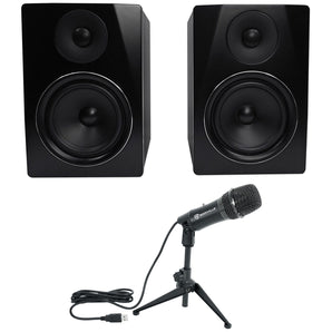 Pair Rockville APM6B 6.5" 350w Studio Monitors+USB Condenser Computer Microphone