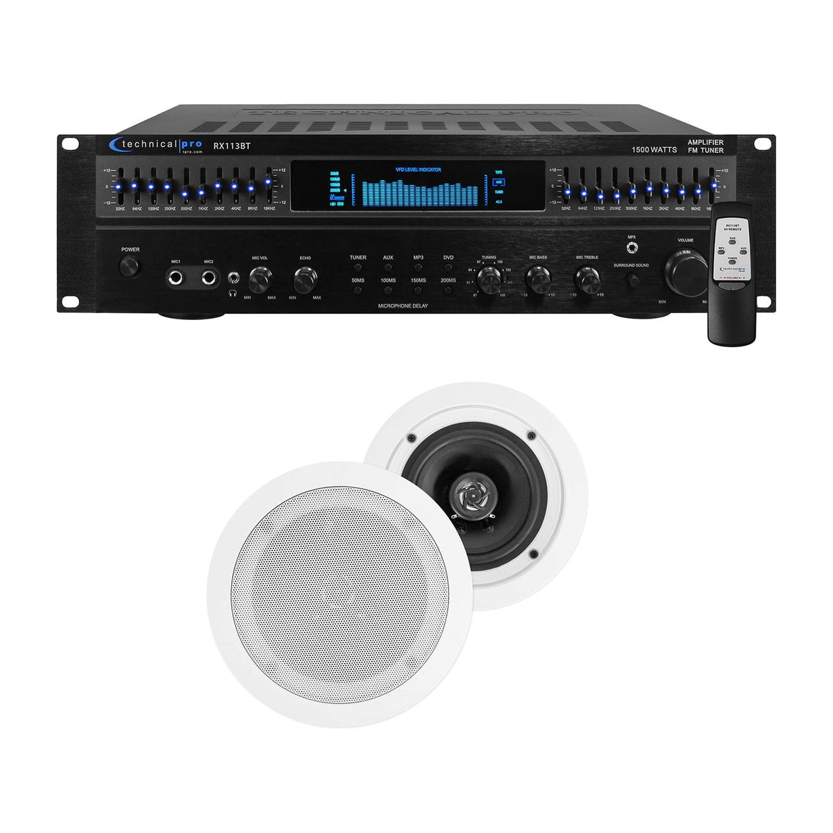 Home Theater Receiver Bundle with (2) 5.25" White Ceiling Speakers