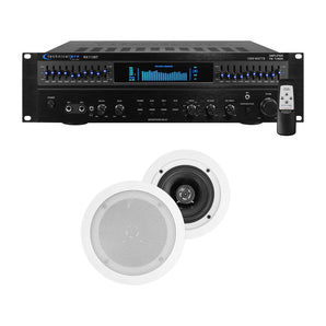 Technical Pro Home Theater Amplifier Receiver+(2) 5.25" White Ceiling Speakers