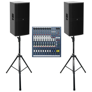 (2) Mackie DRM315 2300w 15" DJ PA Speakers+Soundcraft Mixer+Air Powered Stands