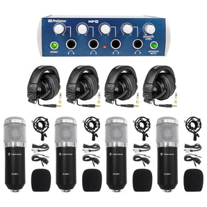 PRESONUS HP4 Headphone Amplifier+ (4) HD9 Studio Headphones + (4) Recording Mics