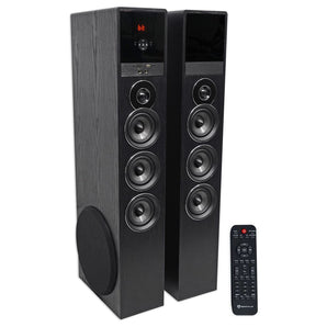 Rockville TM150B Black Powered Home Theater Tower Speakers 10" Sub + Bluetooth
