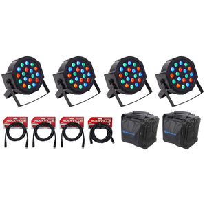 (4) Rockville FHB-118 LED RGB DMX LED PAR Can Wash Lights+(4) Cables+Carry Bag