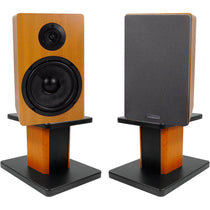RockShelf 64C Wood 6.5" Home Bookshelf Speakers+8" Wood Stands