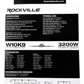 (2) Rockville W10K9D4 10" 6400w Subwoofers+Vented Sub Box+Mono Amplifier+Amp Kit