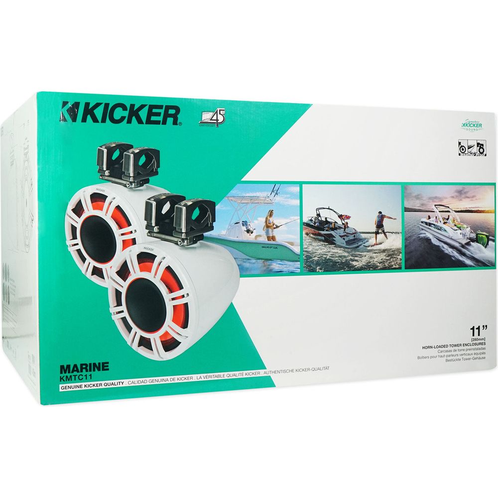 KICKER KMTC11 HLCD 11" Wakeboard Tower Speakers+4) 8" LED Speakers+6-Channel Amp