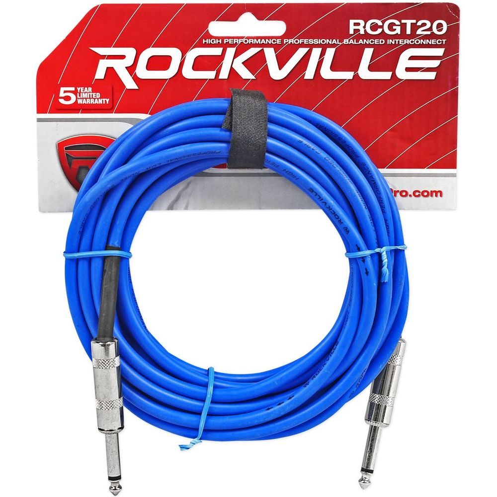 (4) 20' 1/4" TS to 1/4'' TS Guitar Cable (Blue and Red)