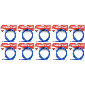 10 Rockville RCTR110BL Blue 10' 1/4'' TRS to 1/4'' TRS  Cable 100% Copper