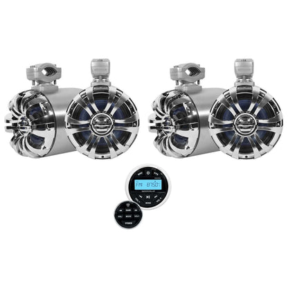 4 WB65 6.5" 600W Metal Marine Wakeboard Swivel Tower Speakers+Receiver