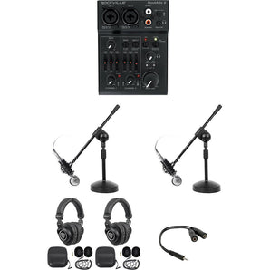Rockville 2-Person Podcast Podcasting Recording Kit Mics+Boom Stands+Headphones