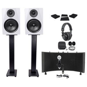 Pair Rockville DPM6W 6.5" 420w Studio Monitors+36" Stands+Headphones+Mic+Shield