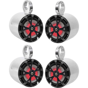 4) Rockville 8" 900 Watt Marine Boat Aluminum Wakeboard Tower Speakers w/LED's