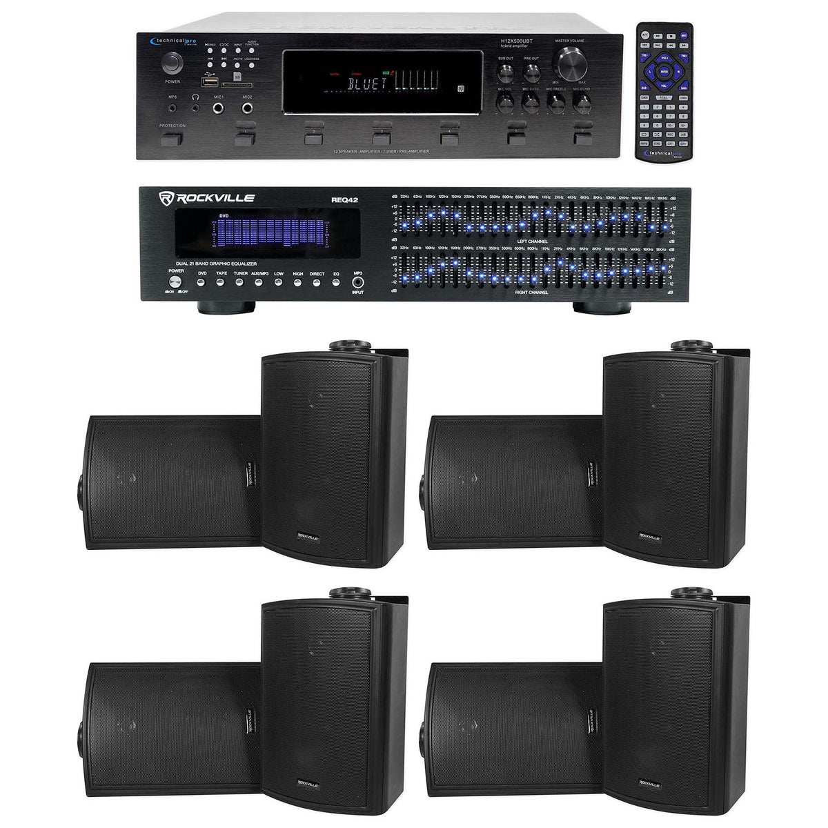 6-Zone Receiver with (4) Pairs of Black 5.25" Indoor/Outdoor Speakers, Home Package