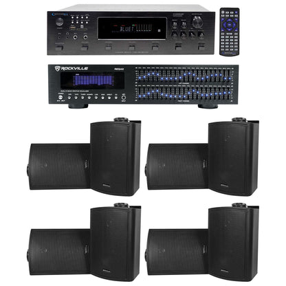 6-Zone Receiver with (4) Pairs of Black 5.25" Indoor/Outdoor Speakers, Home Package