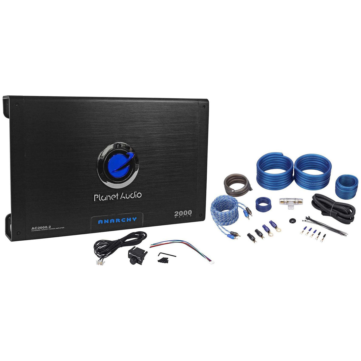 Anarchy AC2000.2 2000W 2-Channel Amplifier with RWK41 4-Gauge Amp Kit and Wired Remote
