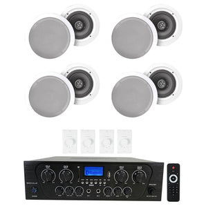 Rockville 4-Room Home Audio Kit Stereo+8 White 8" Ceiling Speakers+Wall Controls