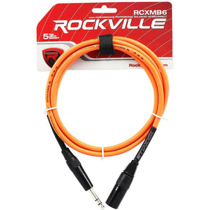 Rockville RCXMB6O 6' Male REAN XLR to 1/4'' TRS Cable Orange 100% Copper
