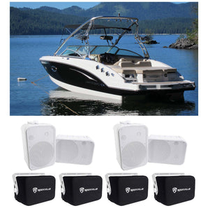 (4) Rockville HP65S 6.5" Marine Box Speakers w/ Swivel Brackets+Covers For Boats