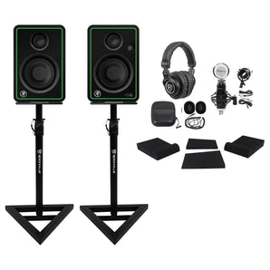 Studio Bundle w/(2) Mackie CR3-XBT 3" Studio Monitors+Headphones+Mic+Stands+Pads