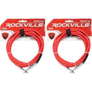 2 Rockville RCGT10R 10'  1/4" TS to 1/4'' TS Guitar/Instrument Cable